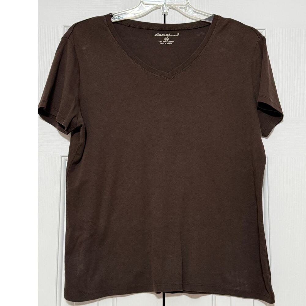 Eddie Bauer Women's Short-Sleeve V-Neck T-Shirt, Brown, XXL